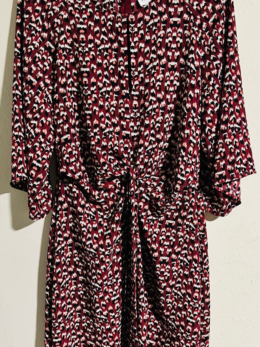 Hiatus Red Patterned Midi Dress with Faux Tie-Waist